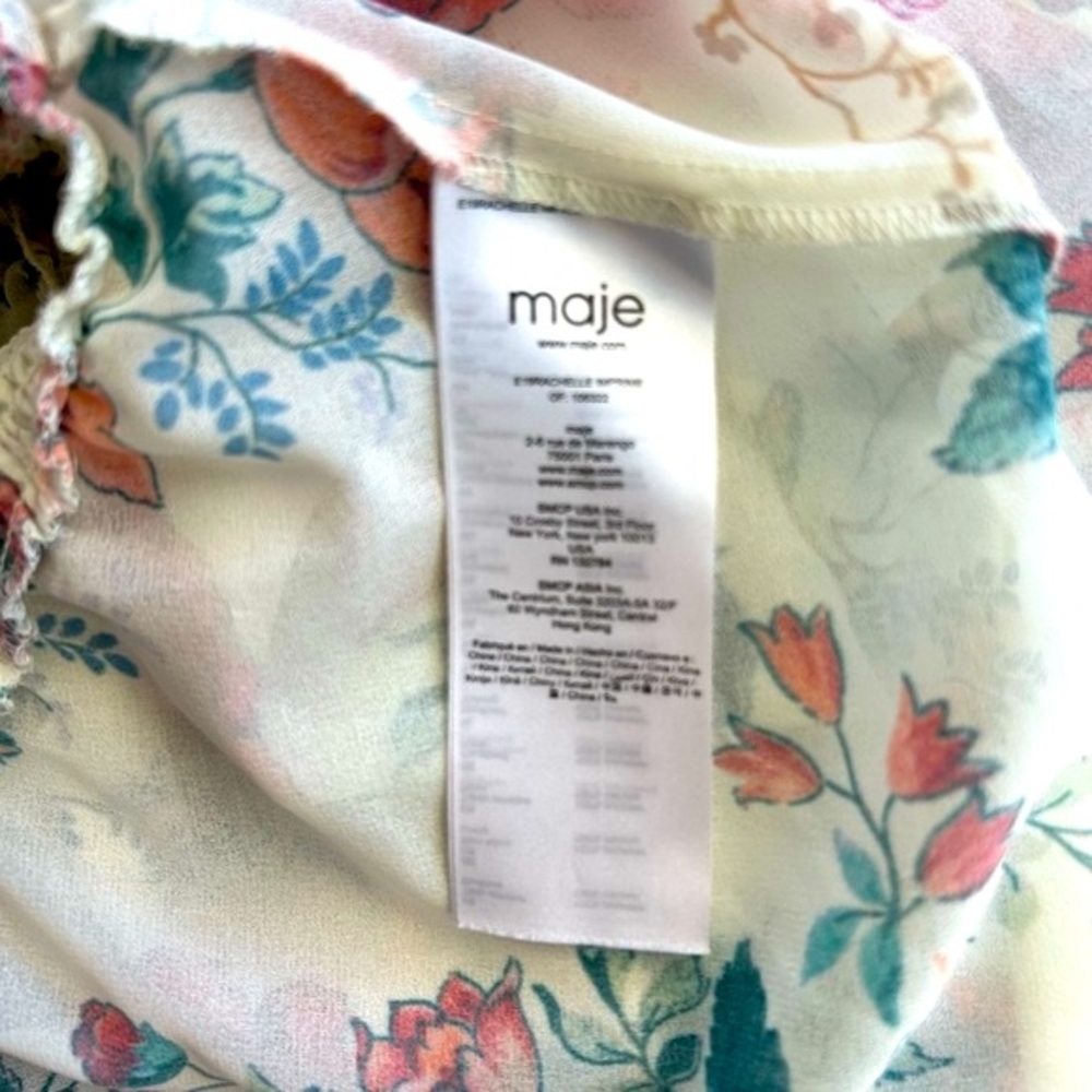 Maje Rachelle Asymmetric Floral Print on Off White size 3 or Small Slit Front - Picture 11 of 13